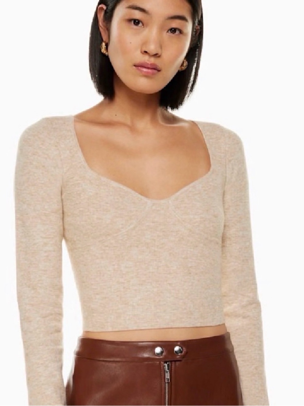 Aritzia Wilfred Cropped Greer Sweater in Heather Light Oatmeal size S